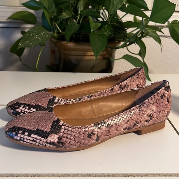 Steve Madden Danni Nat Ballerina Snake Print Flats Leather Womens Size 8M - Picture 2 of 6